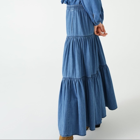 Zara denim ruffled skirt maxi Bloggers favorite - Picture 6 of 7